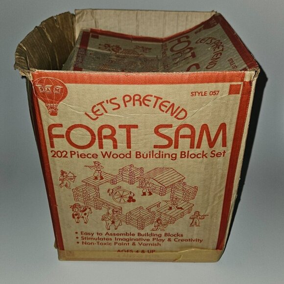 VTG Fort Sam Let's Pretend Wood Building Block Set Cavalry Indians ~ 101 Pieces - Picture 7 of 16